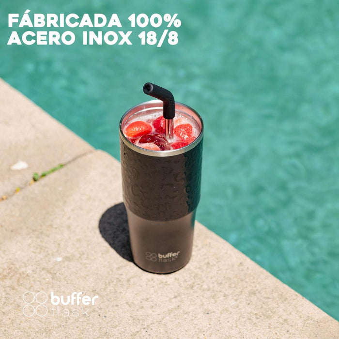 MUG VASO TERMICO BUFFER ROQUES 600ML + 2 TAPAS Y BOMBILLA