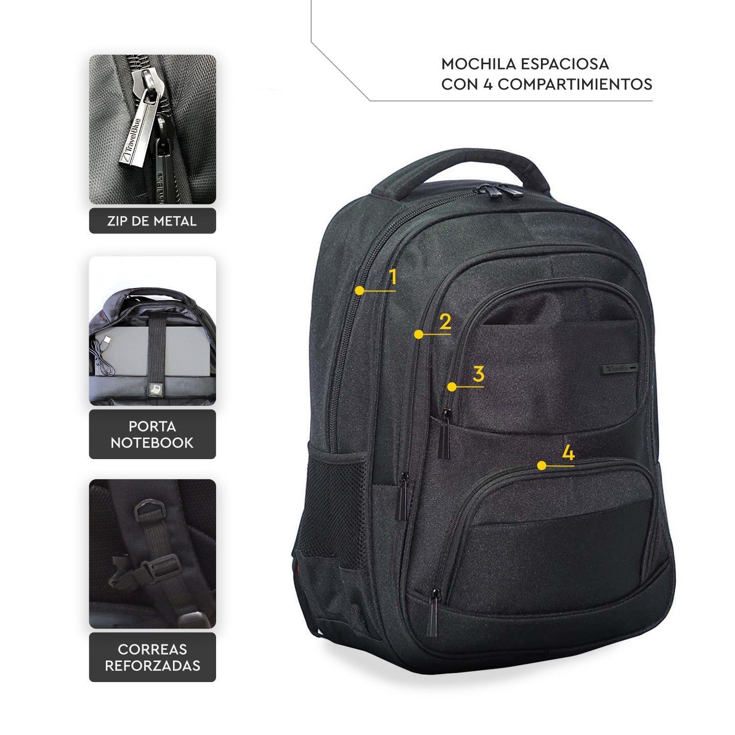 MOCHILA TRAVEL BLUE BP5612 PARA NOTEBOOK 15,6" 41 LTS NEGRA - Pilgrim Tienda para viajeros