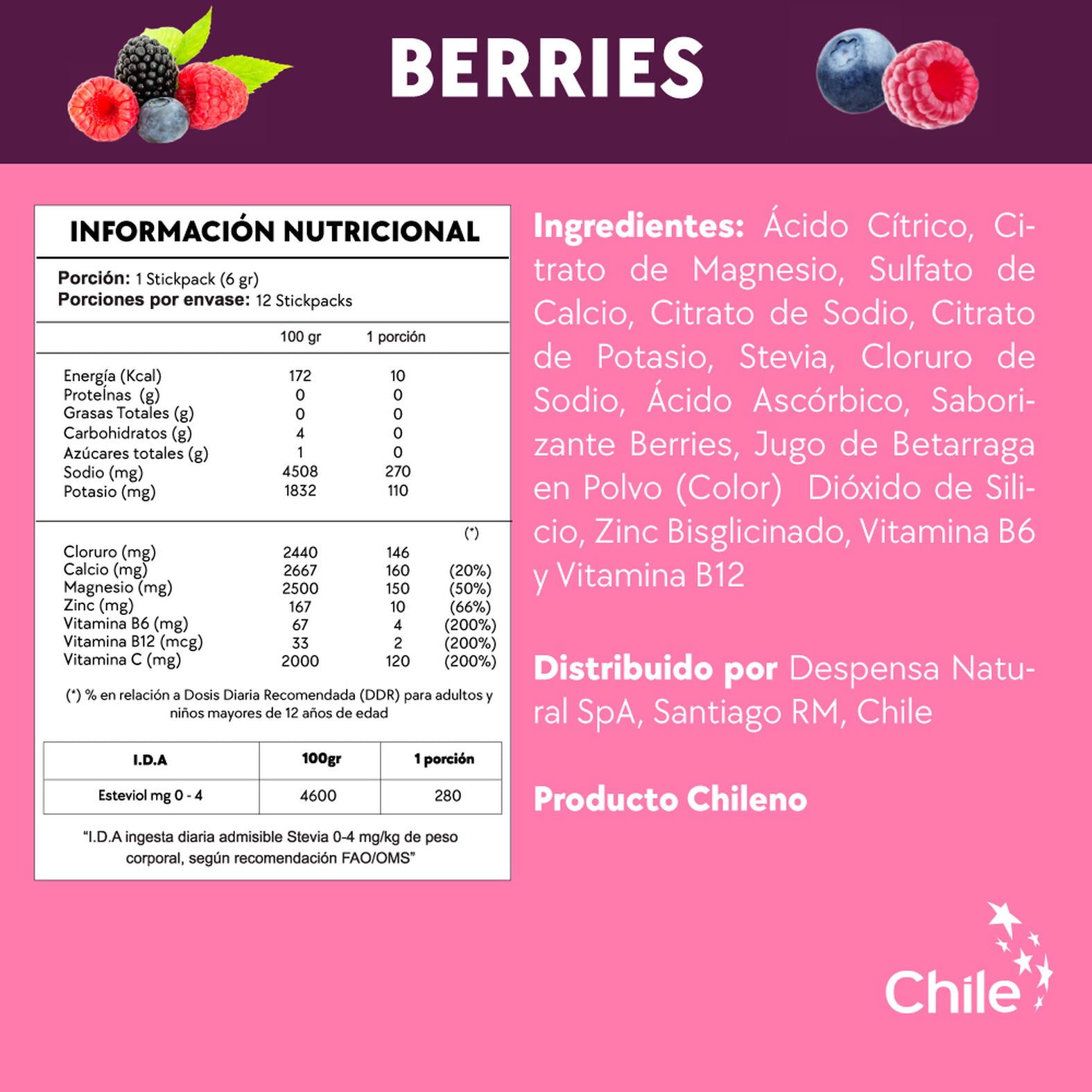 Pack de 12 sobres de electrolitos/ bebida hidratante sabor berries - Pilgrim Tienda para viajeros