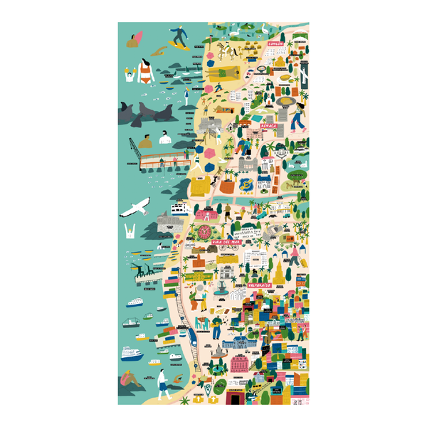 POSTER/ MAPA ILUSTRADO VALPARAISO/ VIÑA 40X80 CMS - Pilgrim Tienda para viajeros