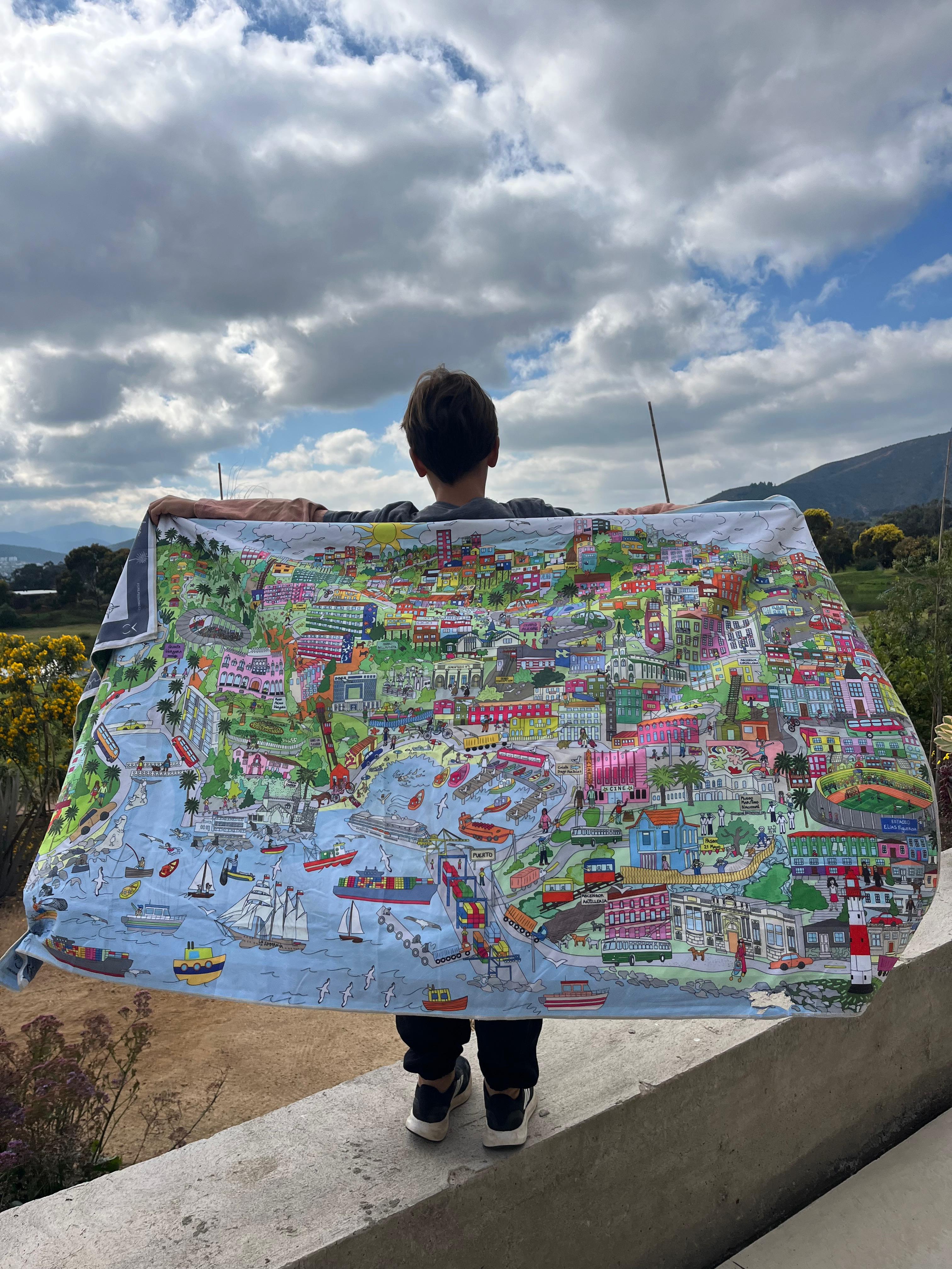 TOALLA DE VIAJE ILUSTRADA VALPARAISO Y VIÑA