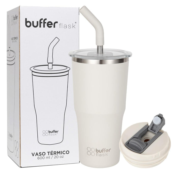 MUG VASO TERMICO BUFFER ROQUES 600ML + 2 TAPAS Y BOMBILLA