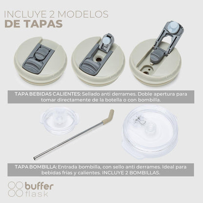 MUG VASO TÉRMICO BUFFER ROQUES 1 LT CON 2 TAPAS