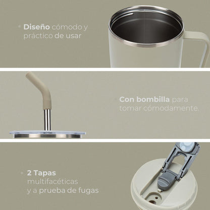 MUG VASO TÉRMICO BUFFER ROQUES 1 LT CON 2 TAPAS