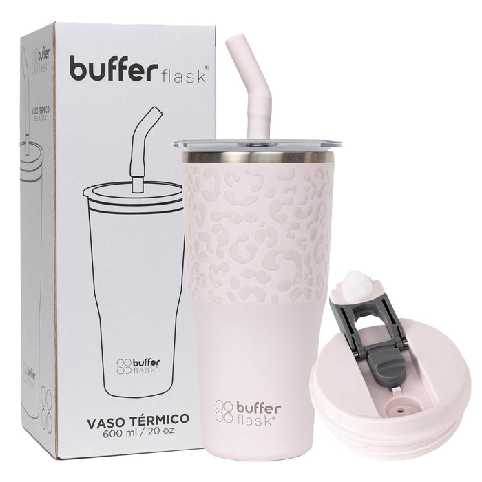 MUG VASO TERMICO BUFFER ROQUES 600ML + 2 TAPAS Y BOMBILLA