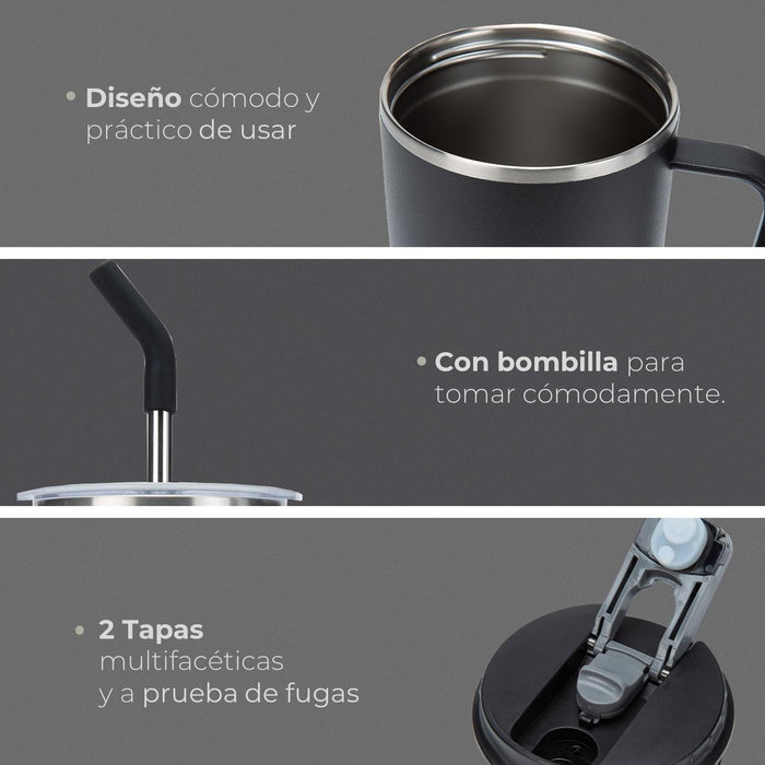 MUG VASO TÉRMICO BUFFER ROQUES 1 LT CON 2 TAPAS