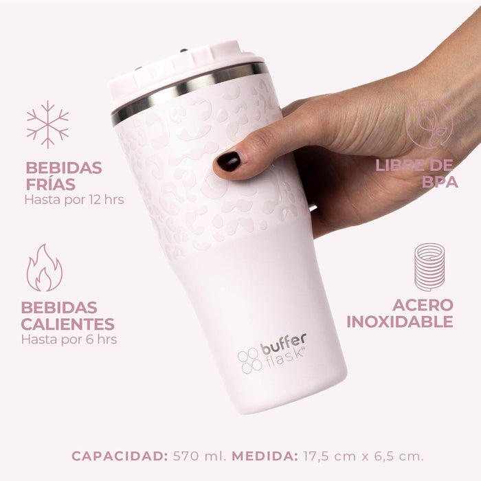 MUG VASO TERMICO BUFFER ROQUES 600ML + 2 TAPAS Y BOMBILLA