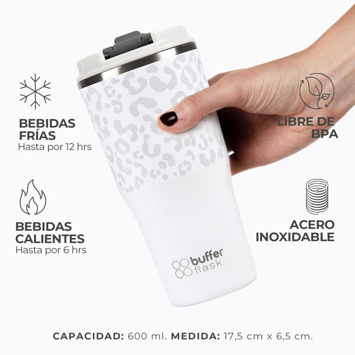 MUG VASO TERMICO BUFFER ROQUES 600ML + 2 TAPAS Y BOMBILLA - Pilgrim Tienda para viajeros