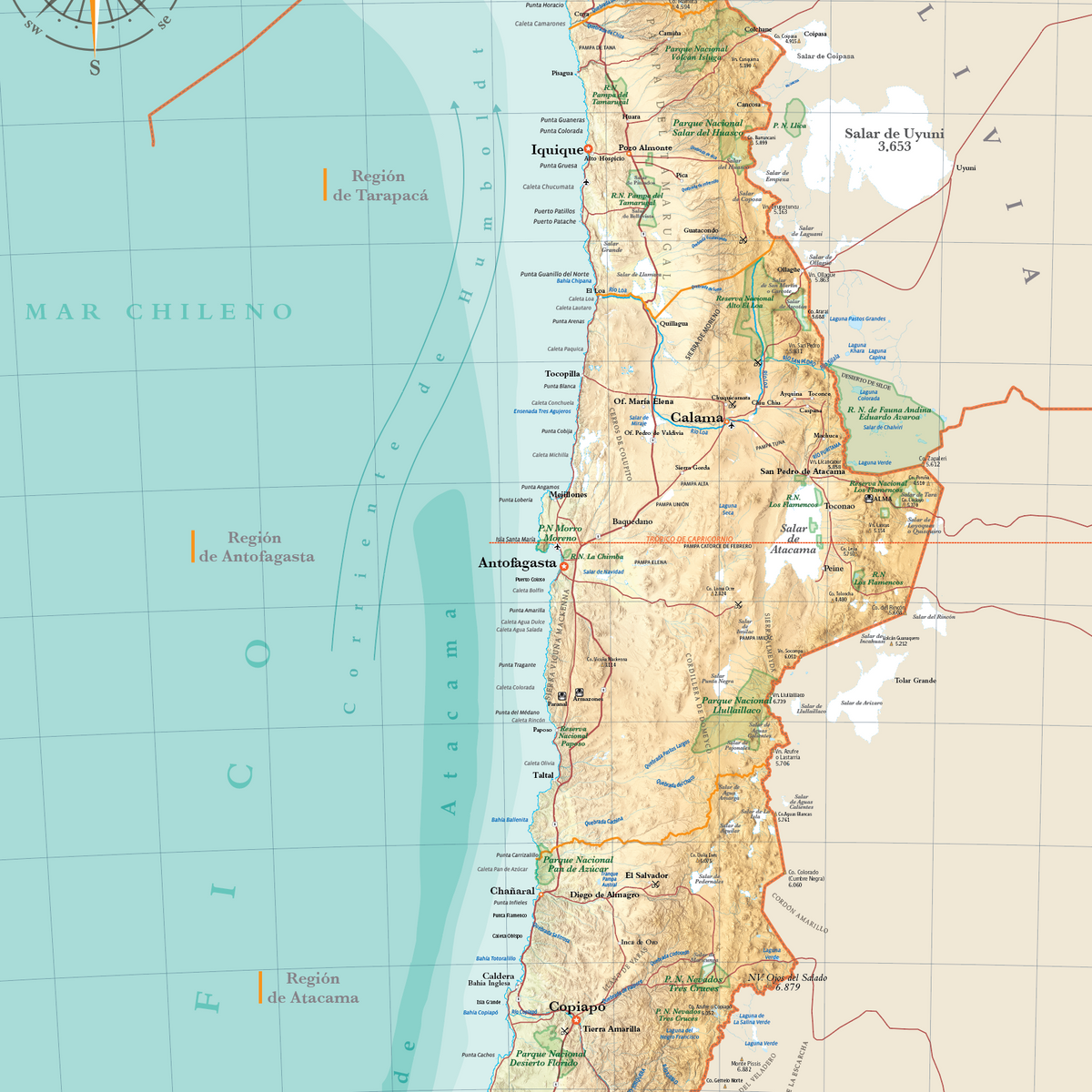 Mapa Físico de Chile - Pilgrim Tienda para viajeros