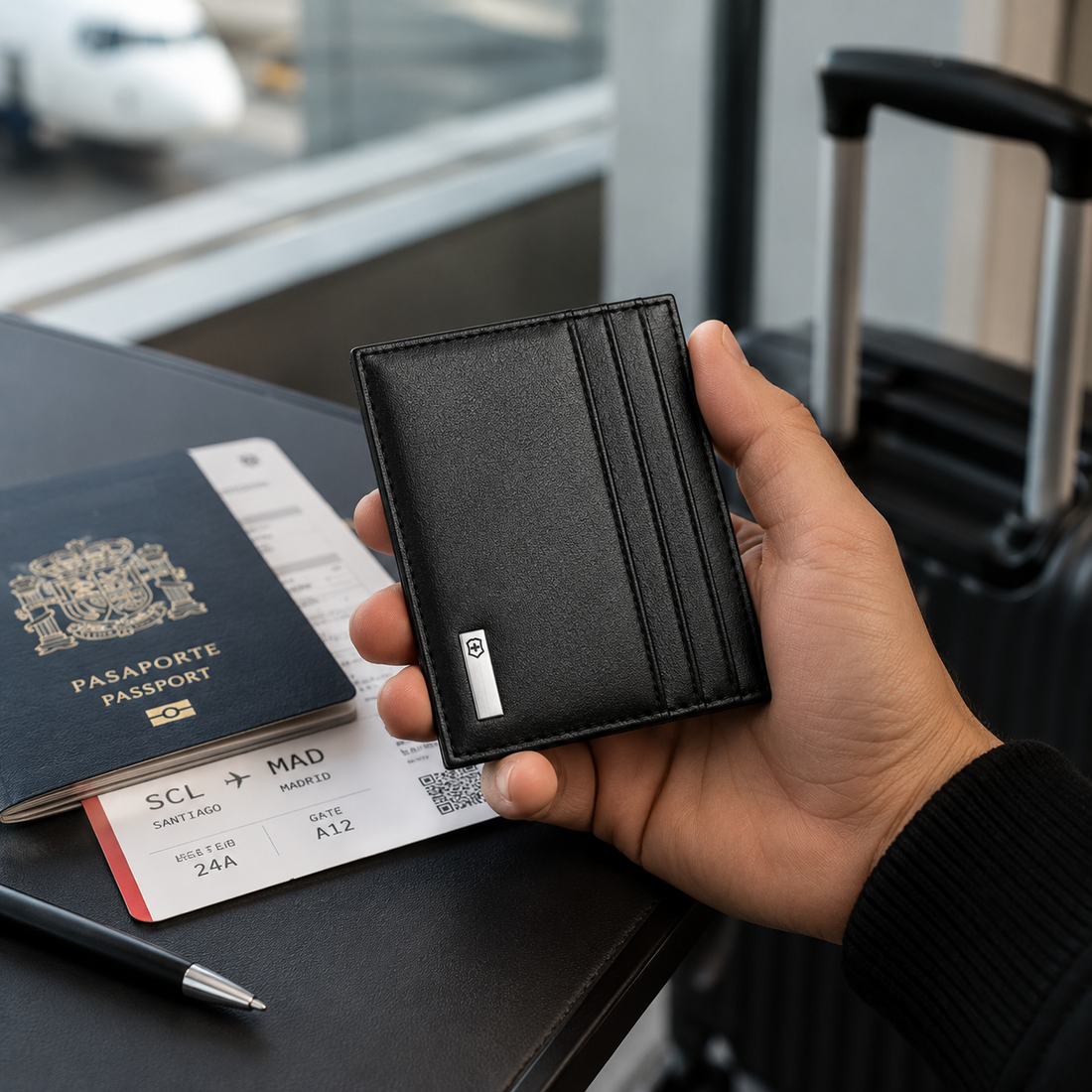Tarjetero Cuero Rome Victorinox con clip billetes
