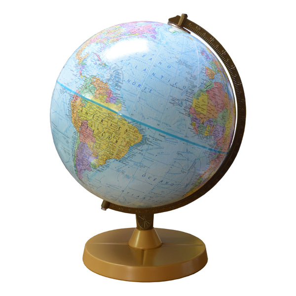 GLOBO TERRAQUEO 30CMS AZUL BASE Y ARCO METAL - Pilgrim Tienda para viajeros