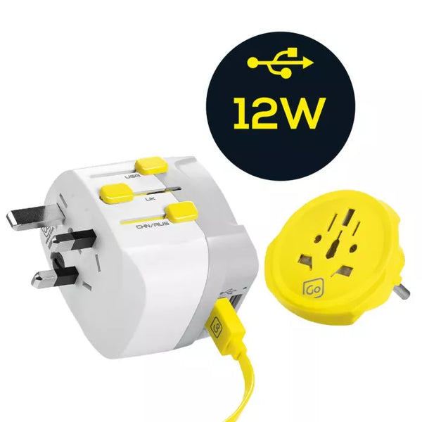 NEW ADAPTADOR ENCHUFE UNIVERSAL CON TIERRA TRES CLAVIJAS + 2 USB - Pilgrim Tienda para viajeros