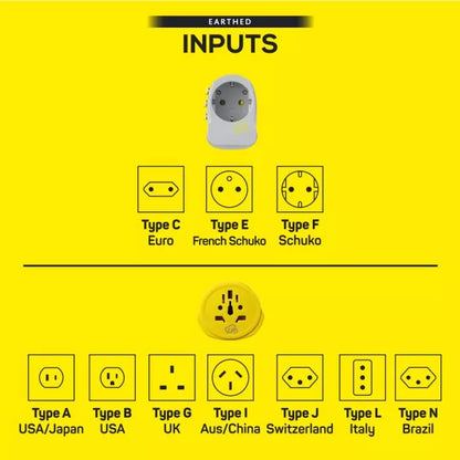 NEW ADAPTADOR ENCHUFE UNIVERSAL CON TIERRA TRES CLAVIJAS + 2 USB - Pilgrim Tienda para viajeros