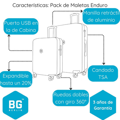 MALETA BG BERLIN ENDURO GRANDE + MALETA DE CABINA *DE REGALO* + *ENVÍO GRATIS* COLOR GRIS TITANIUM