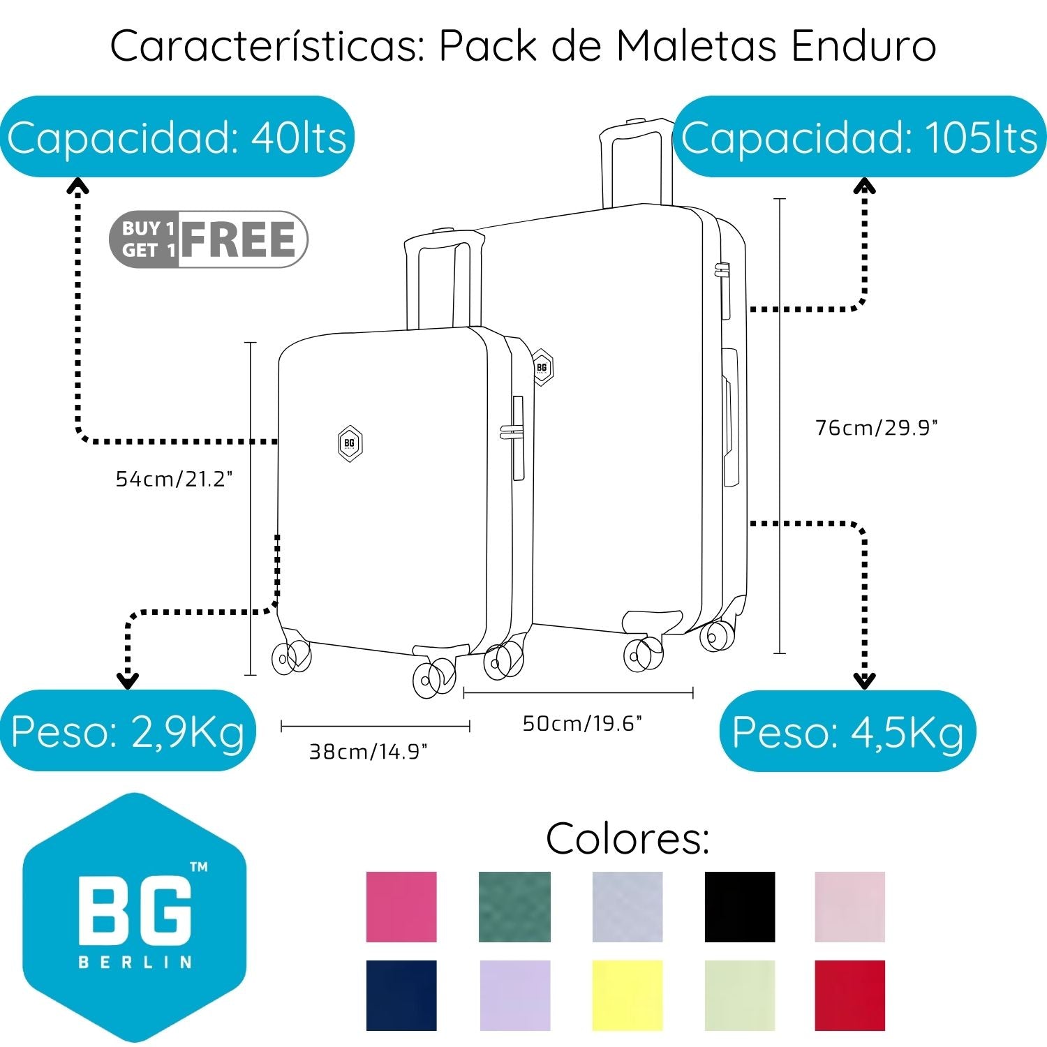 MALETA BG BERLIN ENDURO GRANDE + MALETA DE CABINA *DE REGALO* + *ENVÍO GRATIS* COLOR GRIS TITANIUM