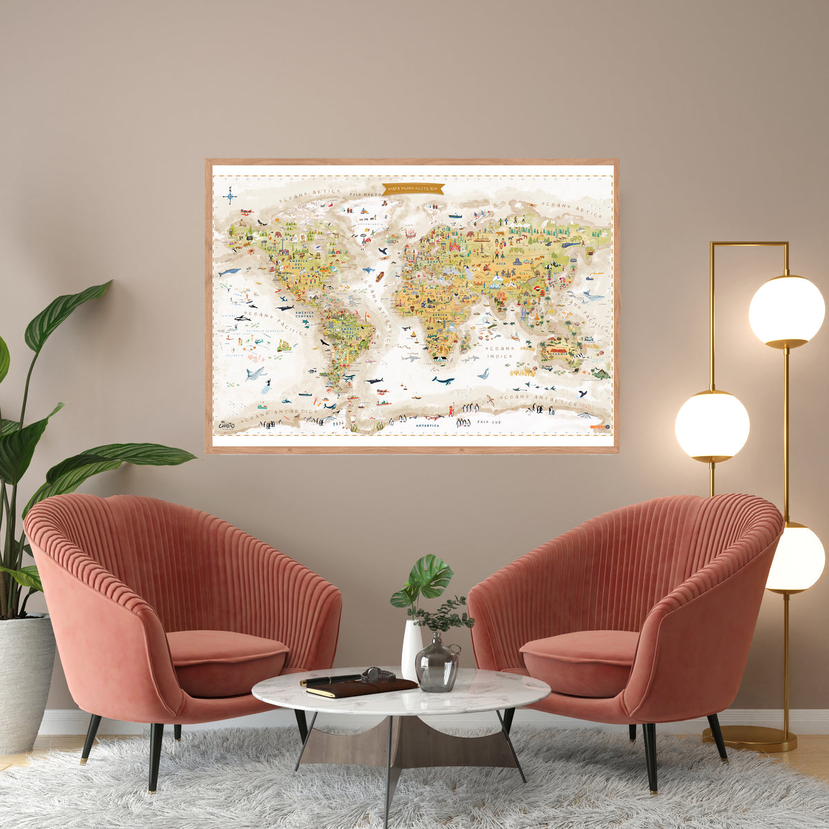 MAPA MUNDI ILUSTRADO SEPIA - Pilgrim Tienda para viajeros