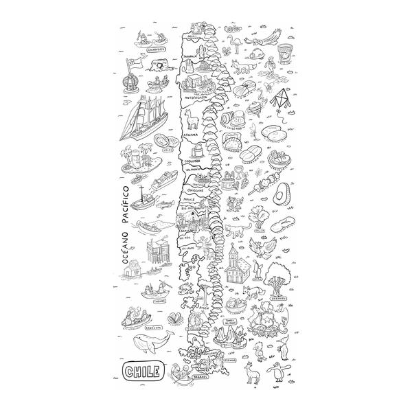 PUZZLE CHILE ILUSTRADO PARA PINTAR 200 PIEZAS - Pilgrim Tienda para viajeros