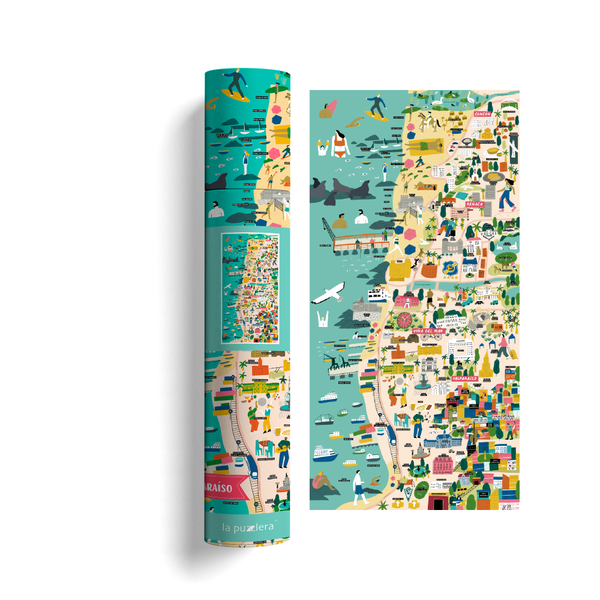 POSTER/ MAPA ILUSTRADO VALPARAISO/ VIÑA 40X80 CMS - Pilgrim Tienda para viajeros