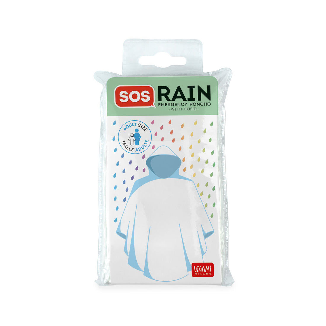 Poncho Impermeable Legami SOS Rain | Desechable con Capucha, Talla Adulto