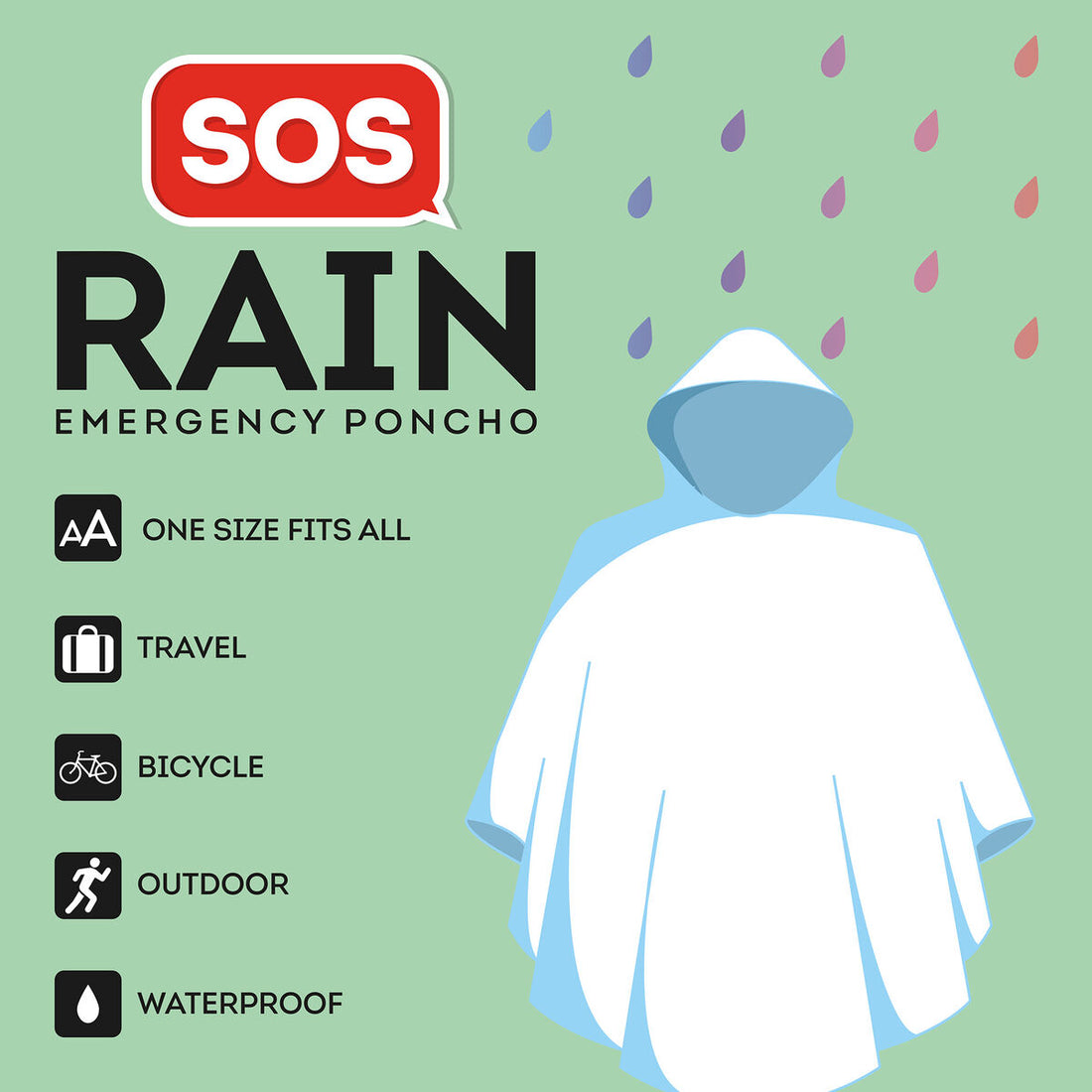 Poncho Impermeable Legami SOS Rain | Desechable con Capucha, Talla Adulto