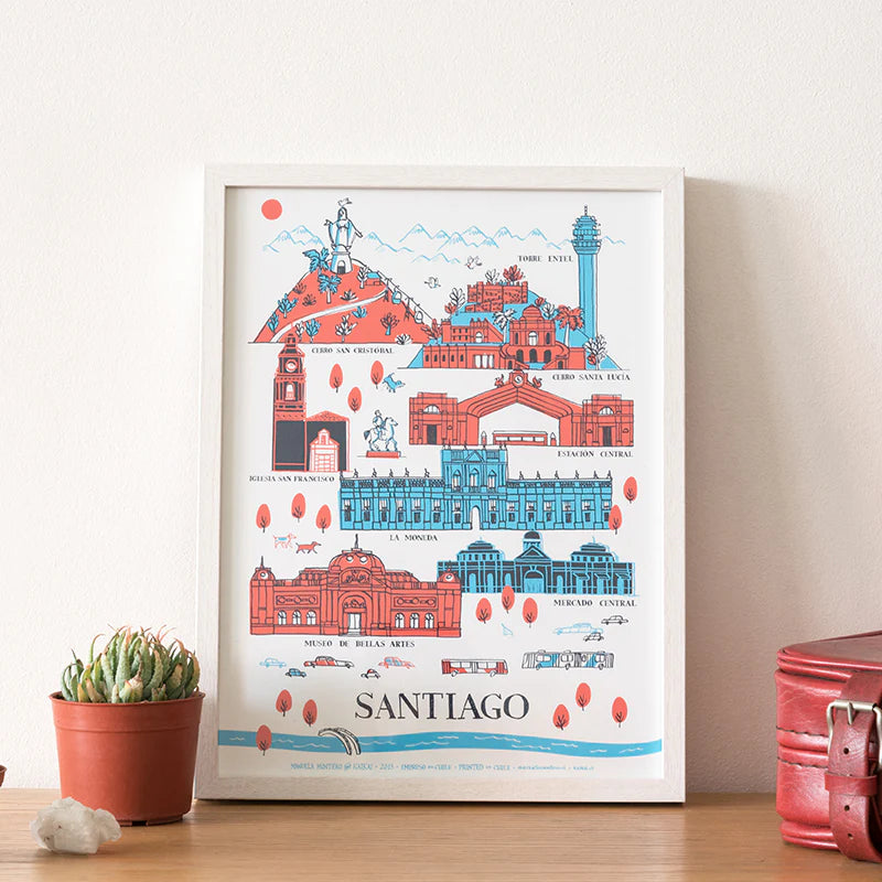 Afiche Santiago Patrimonial Kaikai Rojo y Azul 55 x 77 cm