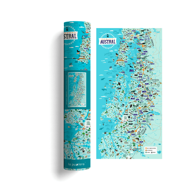 POSTER/ MAPA ILUSTRADO CARRETERA AUSTRAL 40x80 CMS