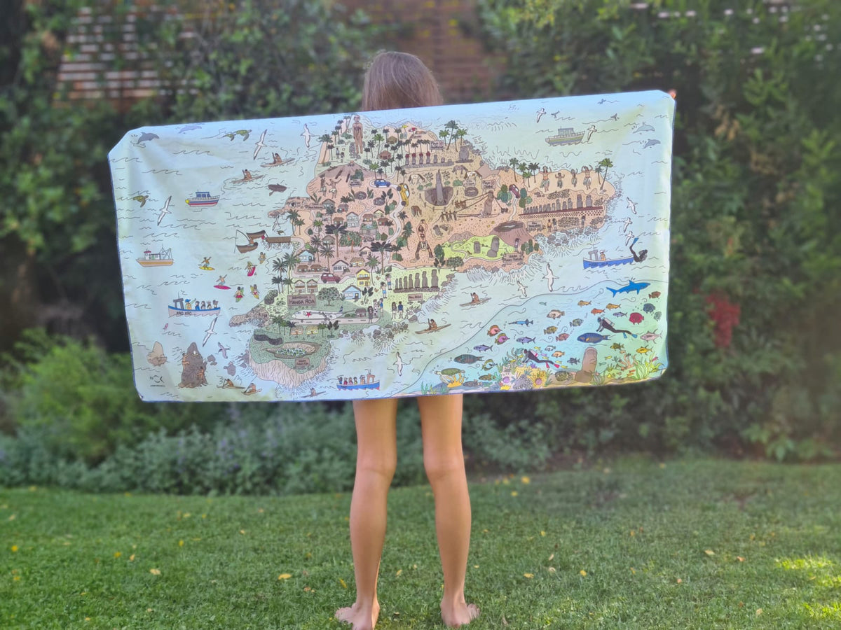 TOALLA DE VIAJE ILUSTRADA RAPA NUI - Pilgrim Tienda para viajeros