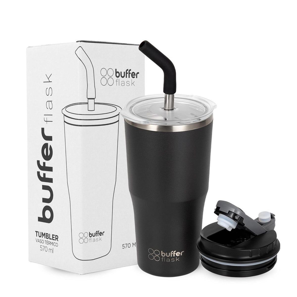 MUG VASO TERMICO BUFFER ROQUES 600ML + 2 TAPAS Y BOMBILLA - Pilgrim Tienda para viajeros