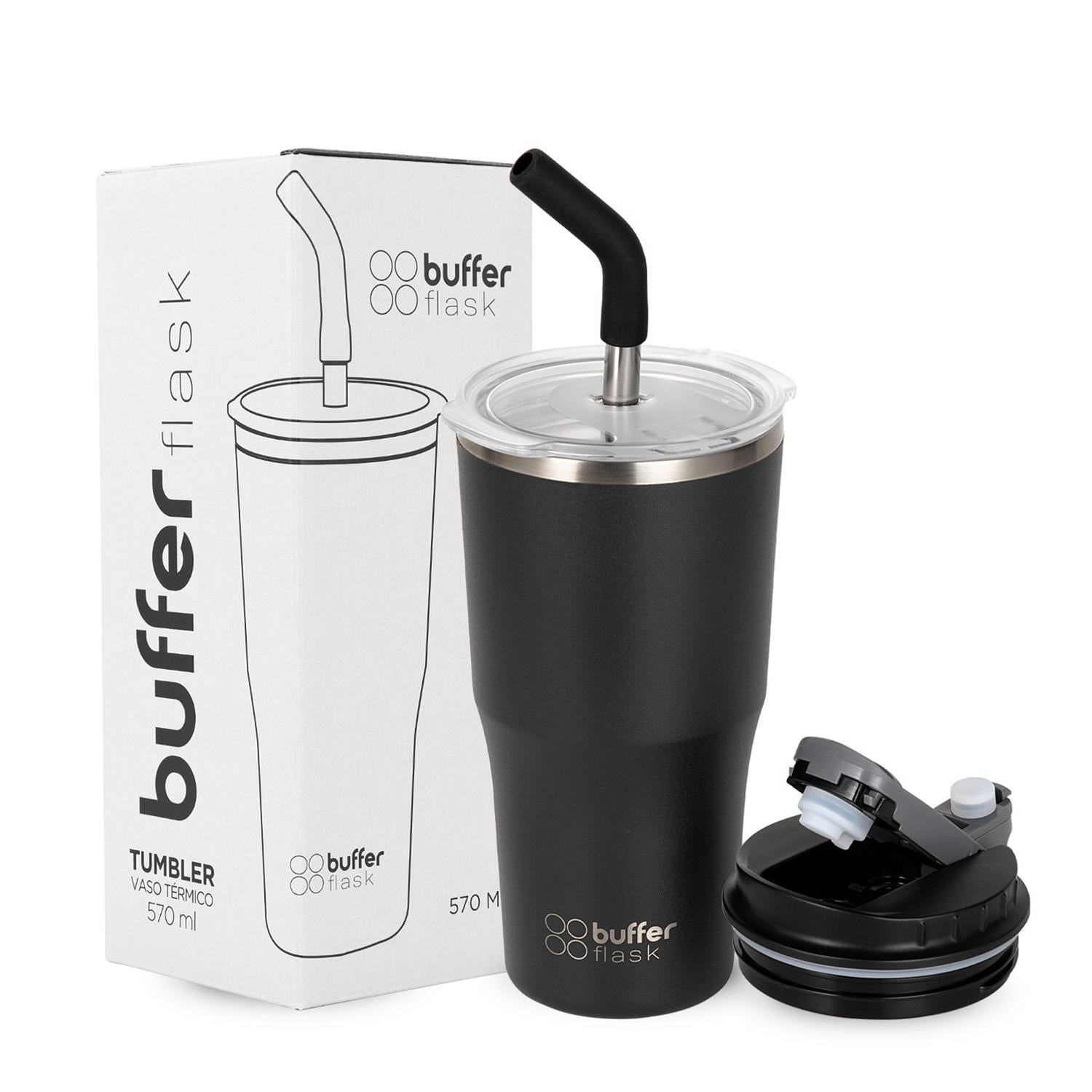 MUG VASO TERMICO BUFFER ROQUES 600ML + 2 TAPAS Y BOMBILLA