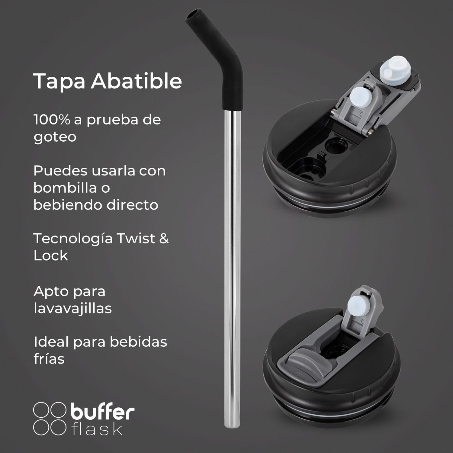 MUG VASO TERMICO BUFFER ROQUES 600ML + 2 TAPAS Y BOMBILLA