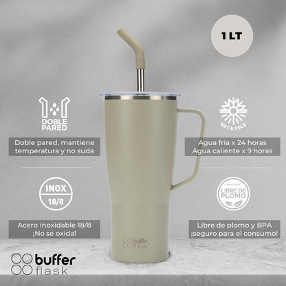 MUG VASO TÉRMICO BUFFER ROQUES 1 LT CON 2 TAPAS