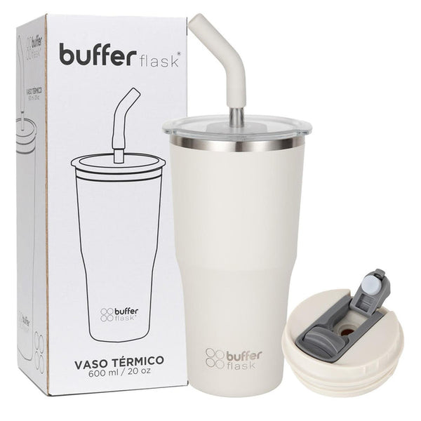 MUG VASO TERMICO BUFFER ROQUES 600ML + 2 TAPAS Y BOMBILLA - Pilgrim Tienda para viajeros