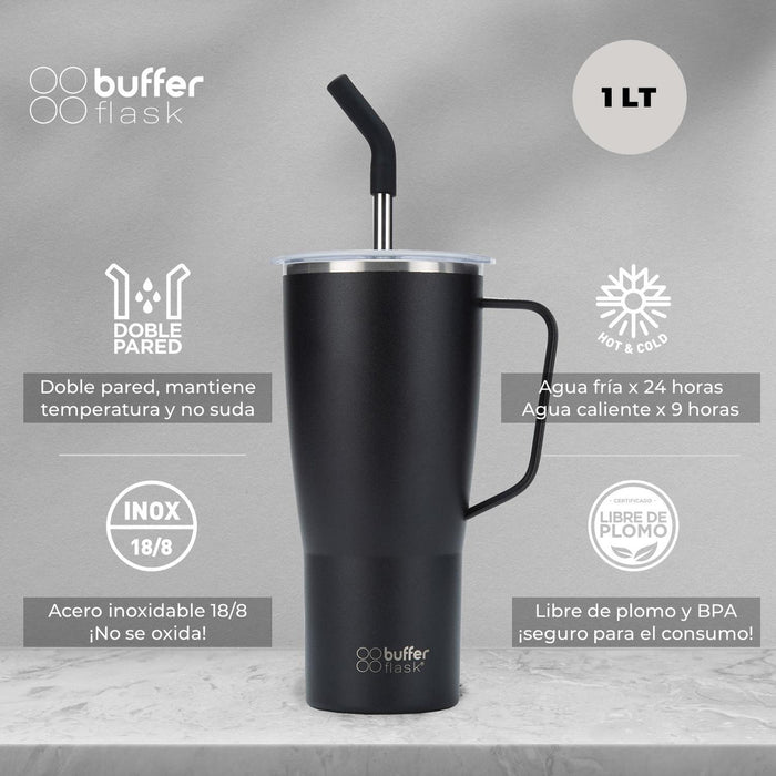 MUG VASO TÉRMICO BUFFER ROQUES 1 LT CON 2 TAPAS