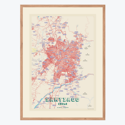MAPA PINS SANTIAGO RETRO MARCO MADERA