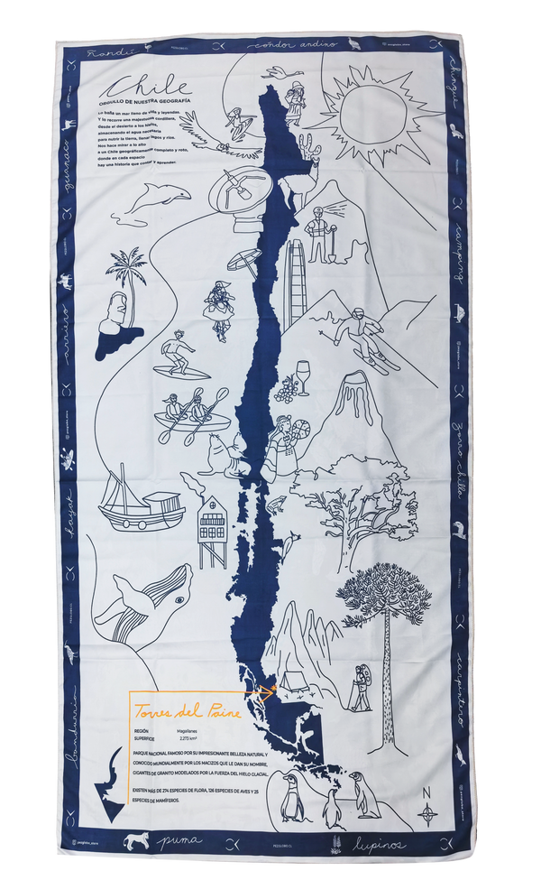 TOALLA DE VIAJE ILUSTRADA TORRES DEL PAINE - Pilgrim Tienda para viajeros